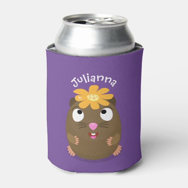 Cute guinea pig happy cartoon illustration can cooler (Can Front)