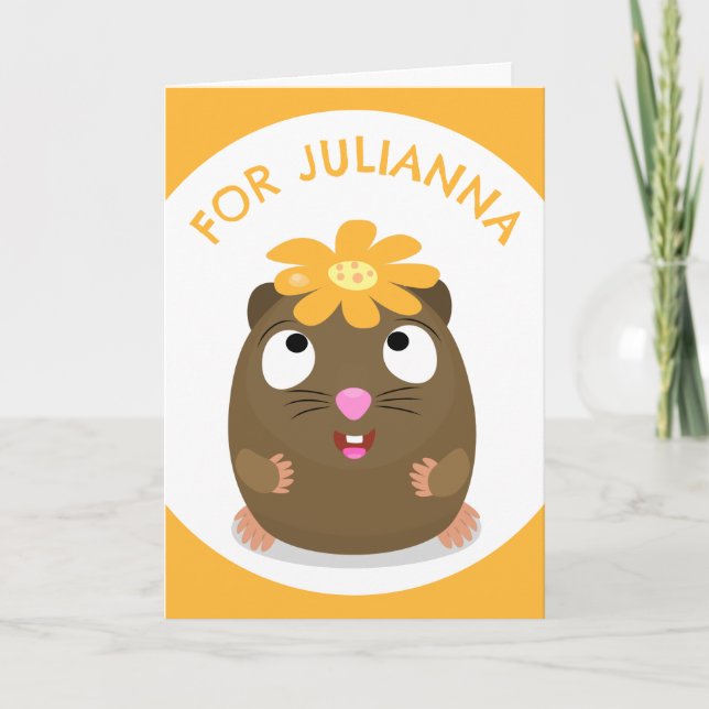 Cute guinea pig happy cartoon illustration card (Front)