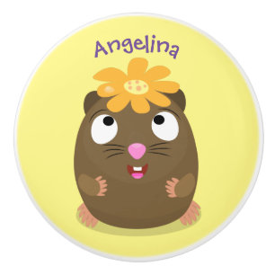 Cute guinea pig happy cartoon illustration ceramic knob