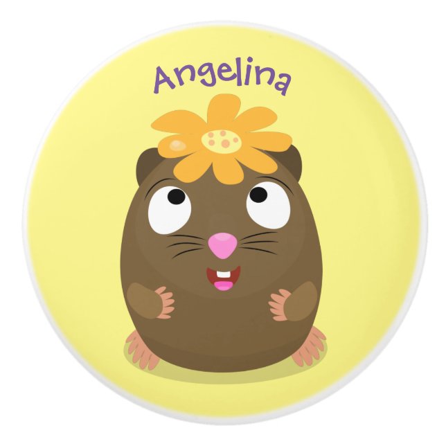 Cute guinea pig happy cartoon illustration ceramic knob (Front)