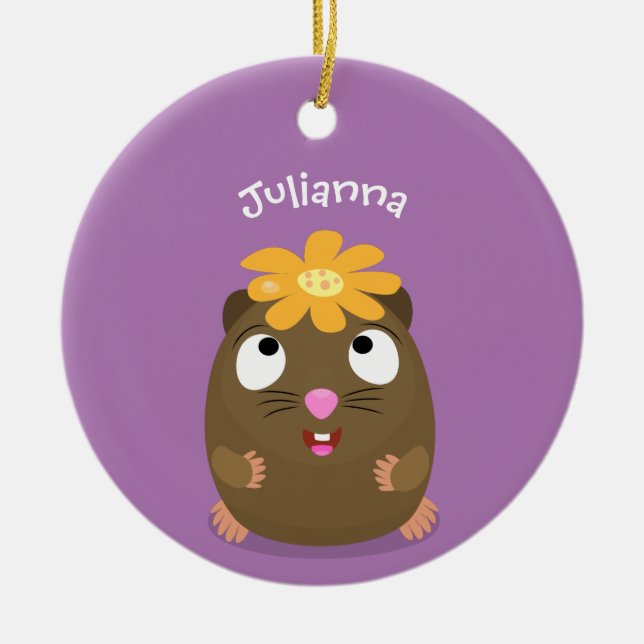 Cute guinea pig happy cartoon illustration ceramic tree decoration (Front)