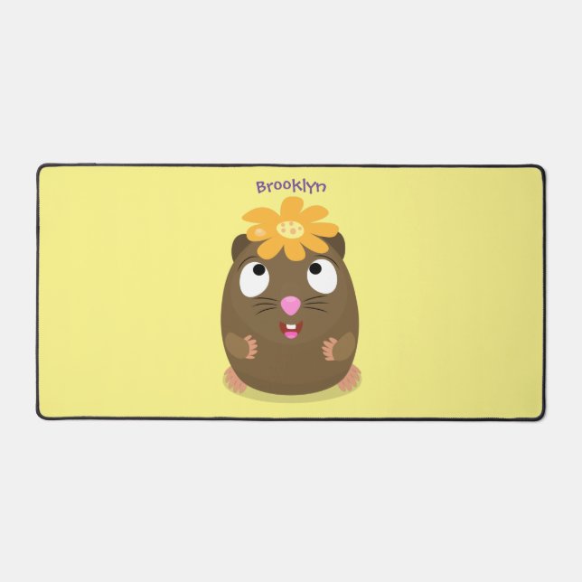 Cute guinea pig happy cartoon illustration desk mat (Front)