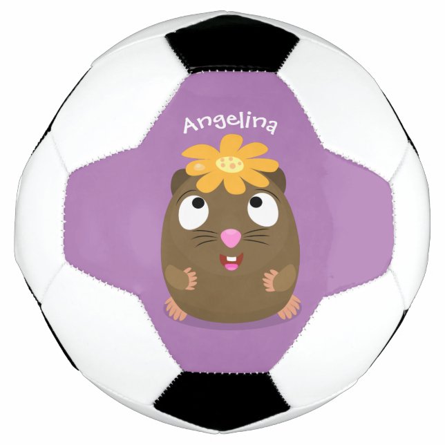 Cute guinea pig happy cartoon illustration football (Front)
