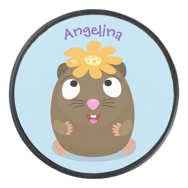 Cute guinea pig happy cartoon illustration hockey puck (Front)