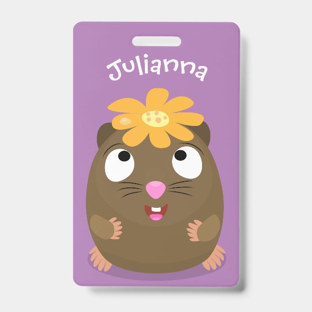 Cute guinea pig happy cartoon illustration ID badge (Front)
