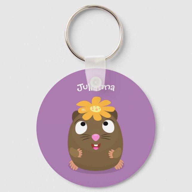 Cute guinea pig happy cartoon illustration key ring (Front)