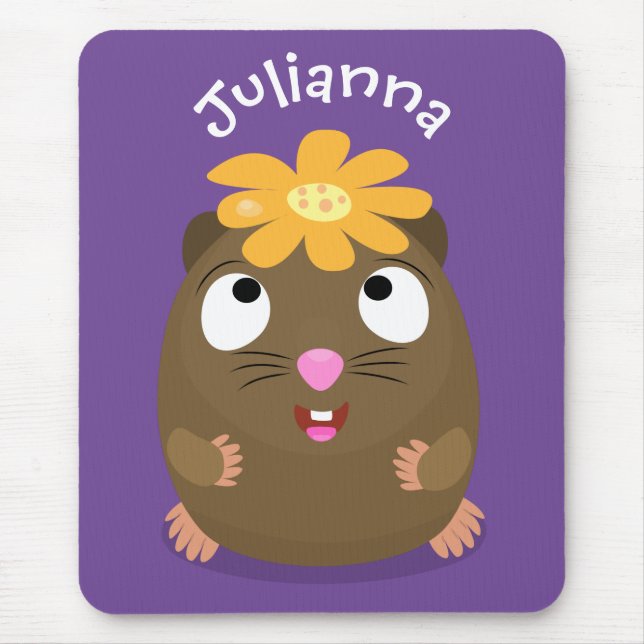 Cute guinea pig happy cartoon illustration mouse mat (Front)
