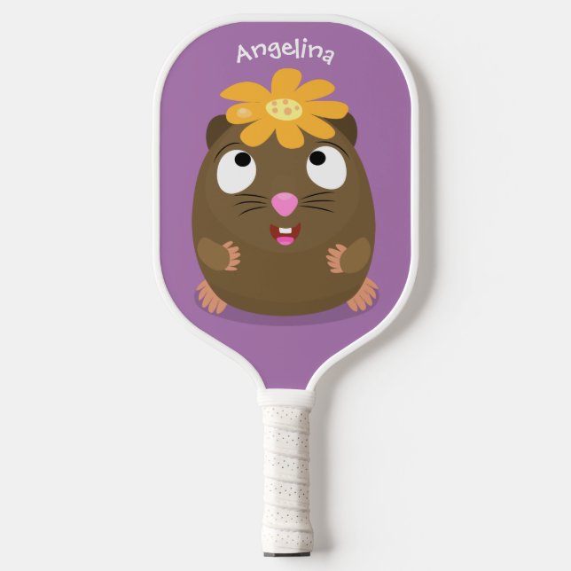 Cute guinea pig happy cartoon illustration pickleball paddle (Front)