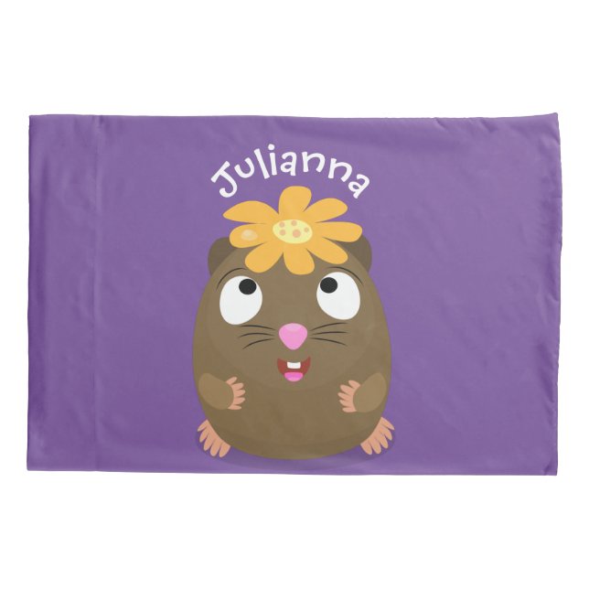 Cute guinea pig happy cartoon illustration pillowcase (Back)
