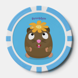 Cute guinea pig happy cartoon illustration poker chips