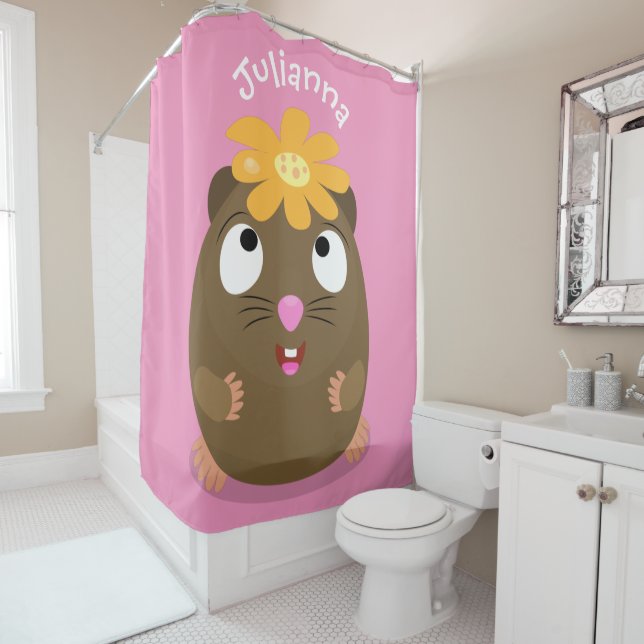 Cute guinea pig happy cartoon illustration shower curtain (In Situ)