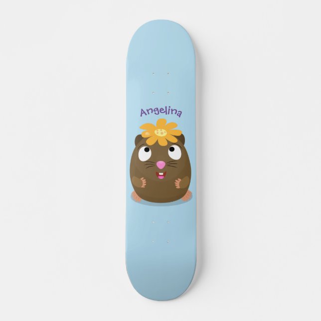 Cute guinea pig happy cartoon illustration skateboard (Front)