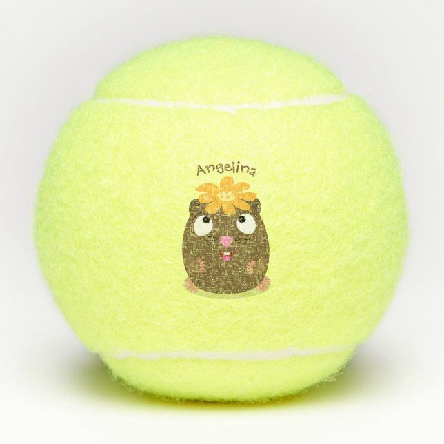 Cute guinea pig happy cartoon illustration tennis balls (Front)