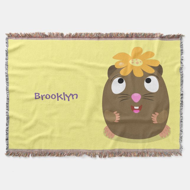 Cute guinea pig happy cartoon illustration throw blanket (Front)