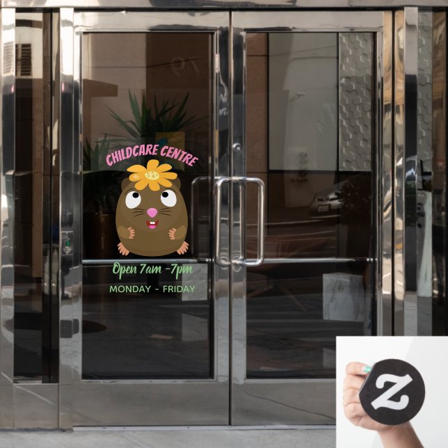 Cute guinea pig happy cartoon illustration window cling (Office Door)