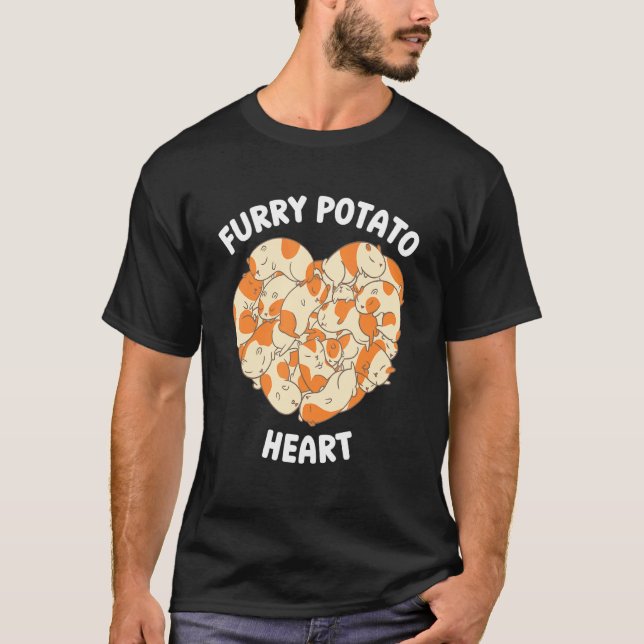Cute Guinea Pig Heart Furry Potato  1 T-Shirt (Front)