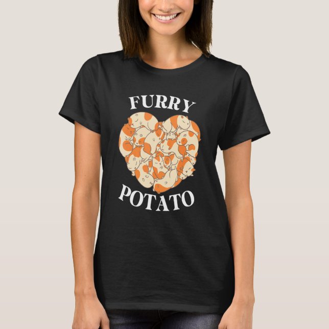Cute Guinea Pig Heart Furry Potato T-Shirt (Front)