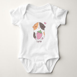 Cute Guinea Pig Hugs Strawberry Doodle Baby Bodysuit