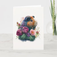 Cute Guinea Pig in Magenta Flowers Valentine's Day