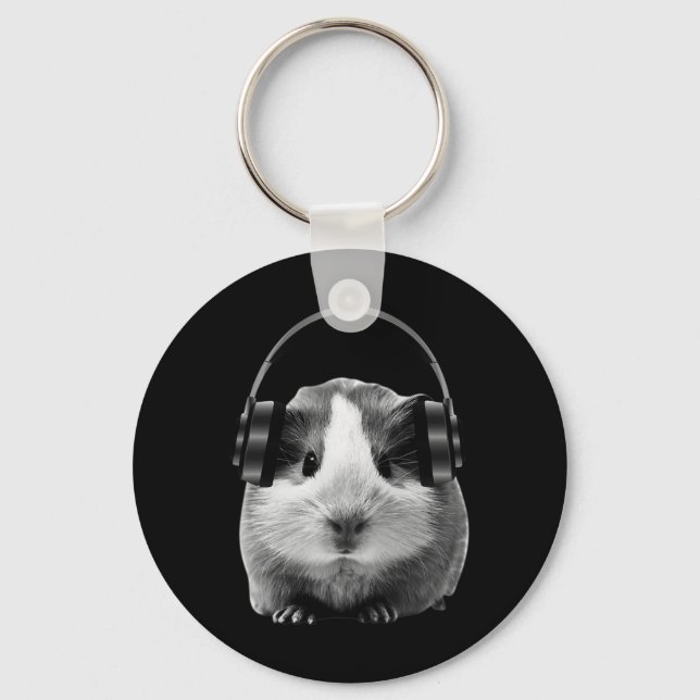 Cute Guinea Pig Listening To Dubstep  Key Ring (Front)
