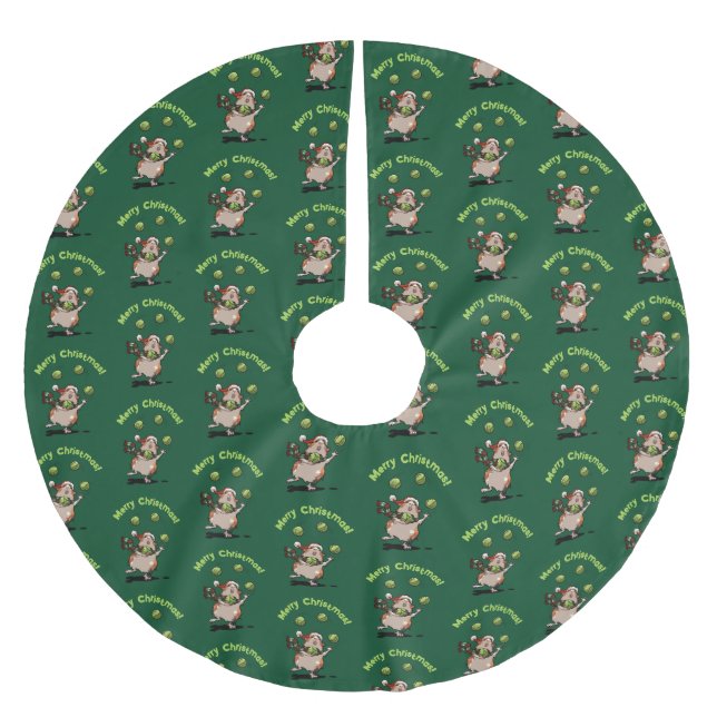 Cute Guinea Pig Merry Christmas! Juggler Pattern Brushed Polyester Tree Skirt (Front)