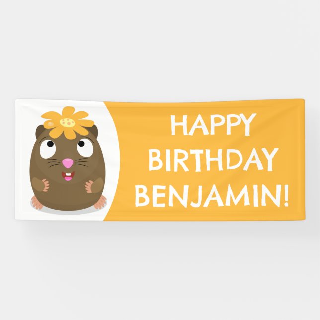 Cute guinea pig personalised cartoon birthday banner (Horizontal)