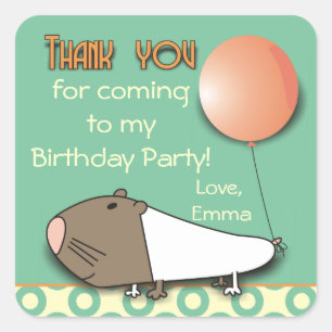 Cute Guinea Pig Thank You Party Stickers
