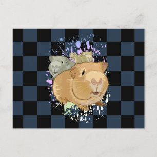 Cute Guinea Pig Trio Dark Chequered Pattern Postcard