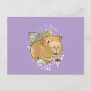 Cute Guinea Pig Trio Light Purple Aesthetic Postcard
