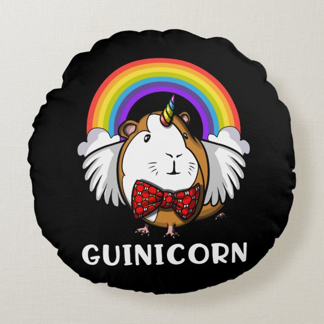 Cute Guinea Pig Unicorn Cavy Pet Rainbow Round Cushion (Front)