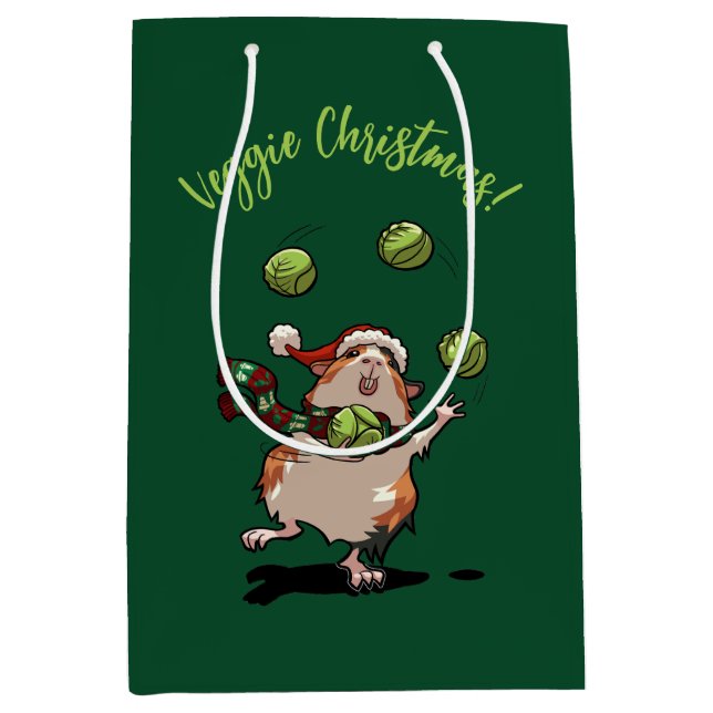Cute Guinea Pig Veggie Christmas! Sprout Juggler Medium Gift Bag (Front)
