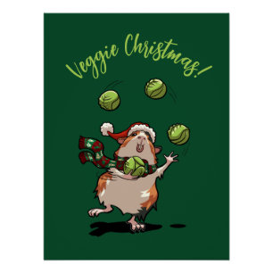 Cute Guinea Pig Veggie Christmas! Sprout Juggler Poster