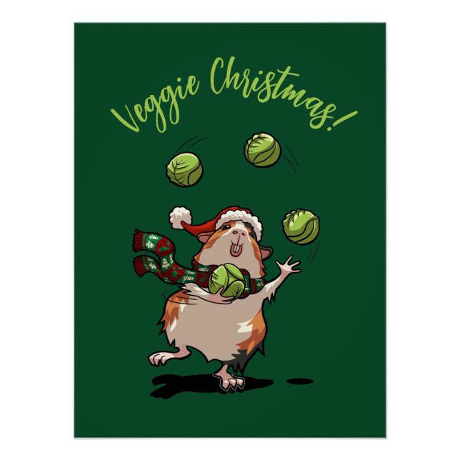 Cute Guinea Pig Veggie Christmas! Sprout Juggler Poster (Front)