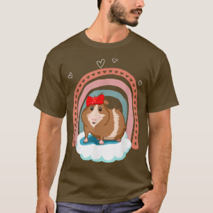 Cute guinea pig with bow and boho rainbow gift T-S T-Shirt