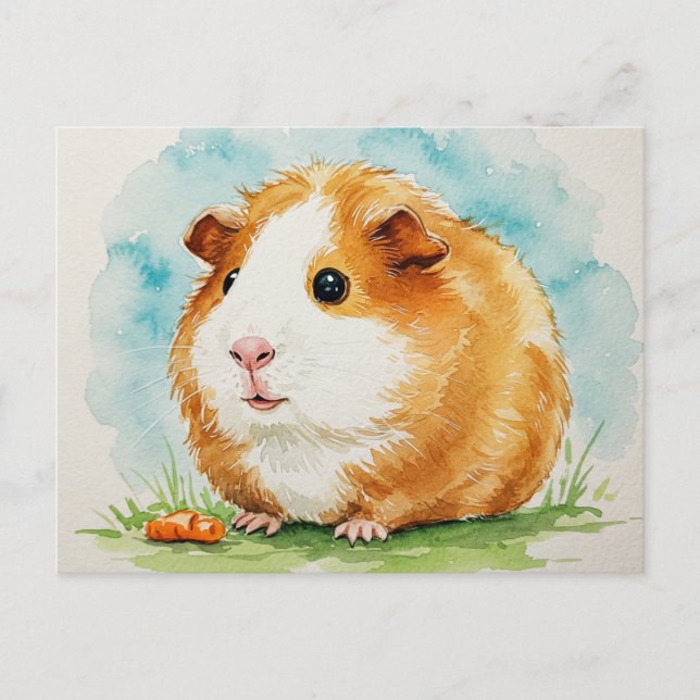 Cute Guinea pig with carrot Postcard (Front)