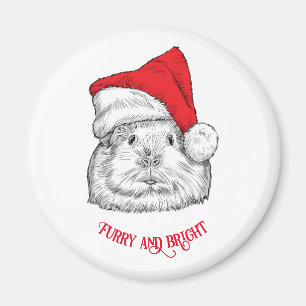 Cute Guinea Pig with Christmas hat, furry & bright Magnet