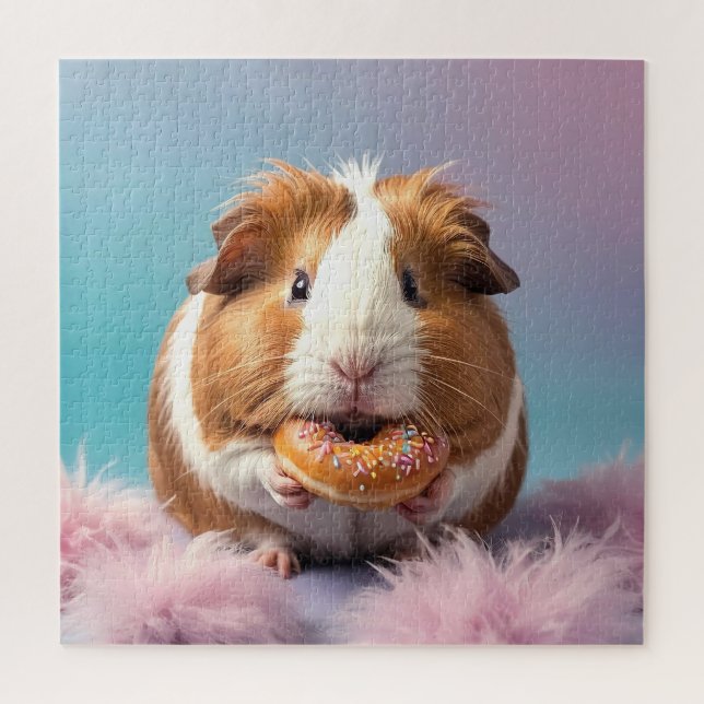 Cute Guinea Pig With Doughnut Pastel Gradient  Jigsaw Puzzle (Vertical)