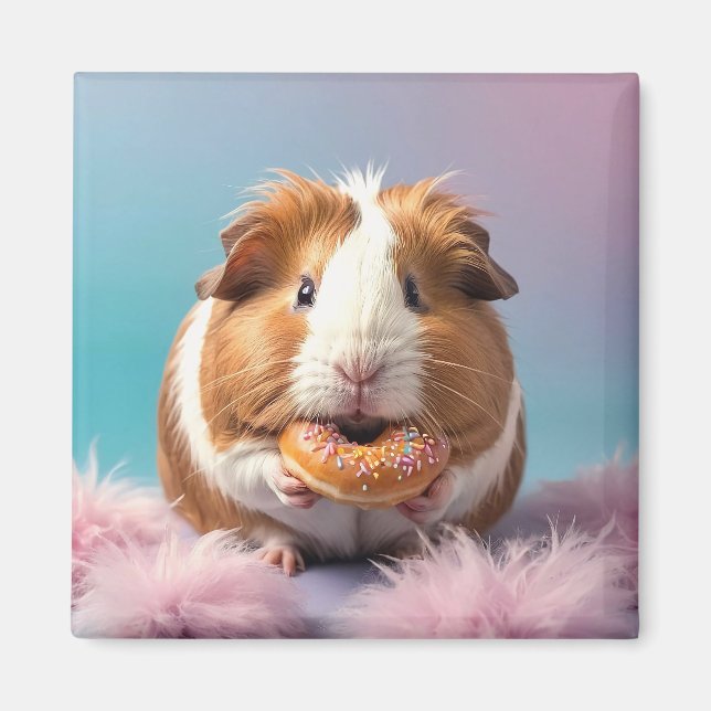 Cute Guinea Pig With Doughnut Pastel Gradient  Magnet (Front)