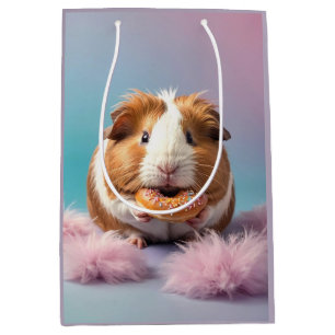 Cute Guinea Pig With Doughnut Pastel Gradient Medium Gift Bag