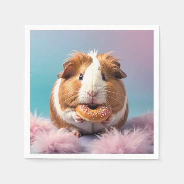 Cute Guinea Pig With Doughnut Pastel Gradient  Napkin (Front)
