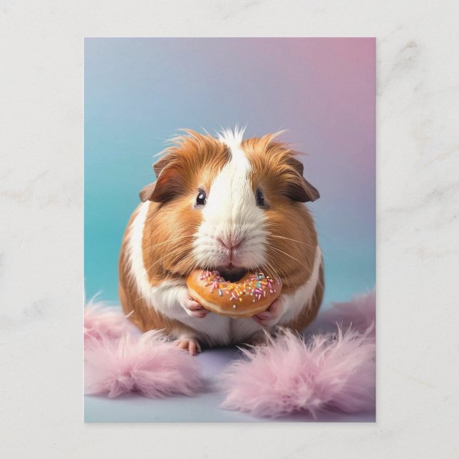 Cute Guinea Pig With Doughnut Pastel Gradient  Postcard (Front)