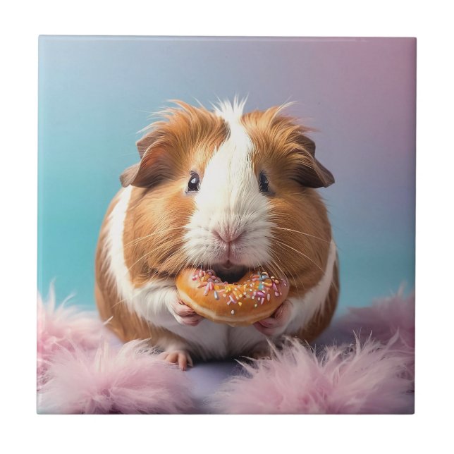 Cute Guinea Pig With Doughnut Pastel Gradient  Tile (Front)