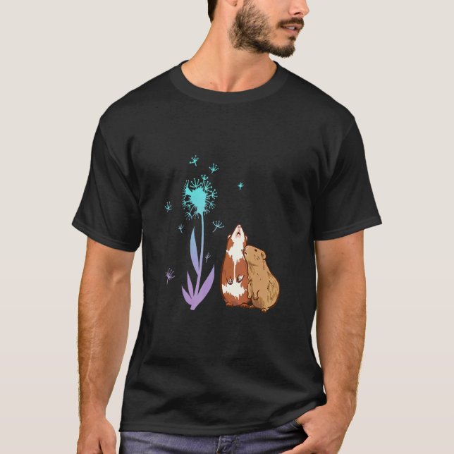 Cute Guinea Pigs Dandelions  T-Shirt (Front)