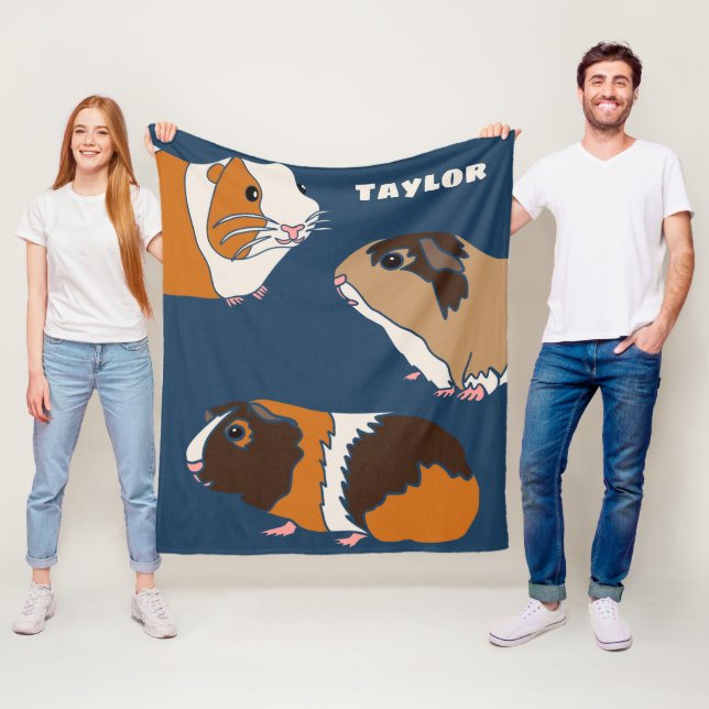 Cute Guinea Pigs Illustrations Personalised Fleece Blanket (In Situ)