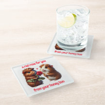 Cute Guinea Pigs in Love Exchange a Red Rose