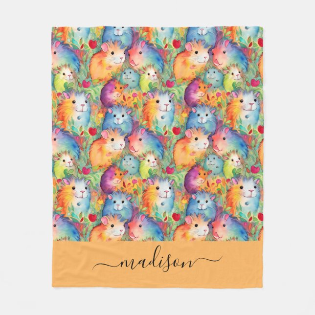 Cute guinea pigs pattern script name fleece blanket (Front)