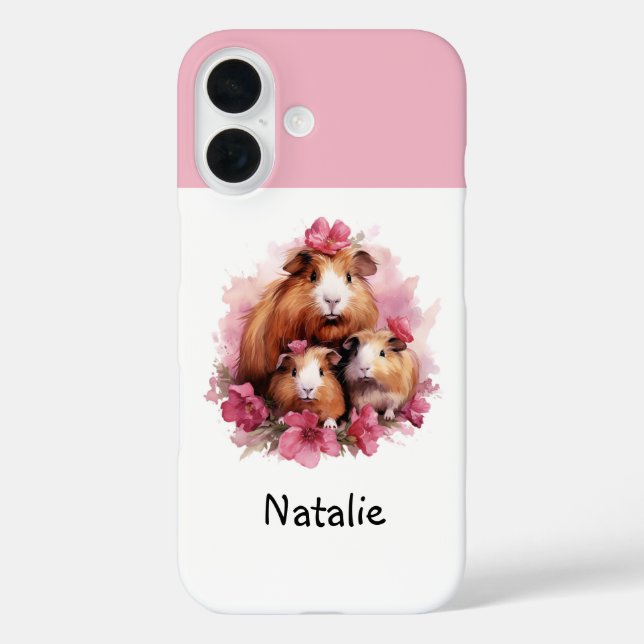 Cute Guinea Pigs Watercolor Custom Name Case-Mate iPhone Case (Back)
