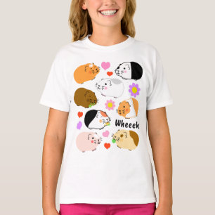 Cute Guinea Pigs with Hearts and Flowers T-Shirt