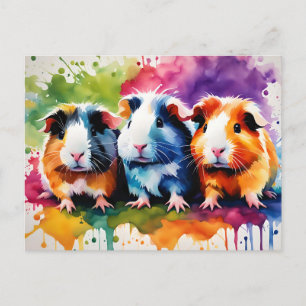 Cute guinea pigs with splashes of colour, custom postcard