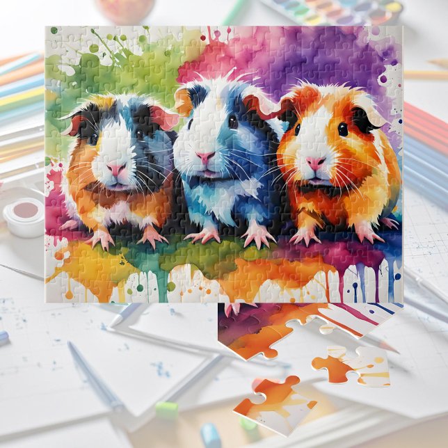 Cute guinea pigs with splashes of colour jigsaw puzzle (Creator Uploaded)